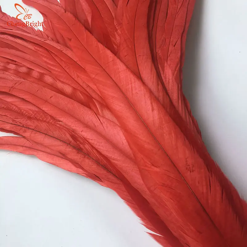 ChengBright Wholesale 100PCS 12-14Inch Red Real Rooster tail Feather For Decoration Craft Feather Christma Pheasant Feather Diy