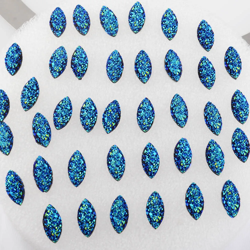 BOLIAO New 40Pcs 8*16mm ( 0.31*0.63in ) Horse eye Shape Dark Blue Resin Rhinestone Flatback Glue Headwear/Clothes Craft DIY