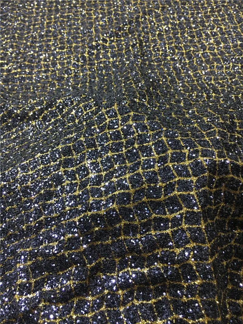 Dark blue mixed gold edge with glued glitter fashion H-61 african glitter lace fabric for party dress 5yard/lot  for wedding