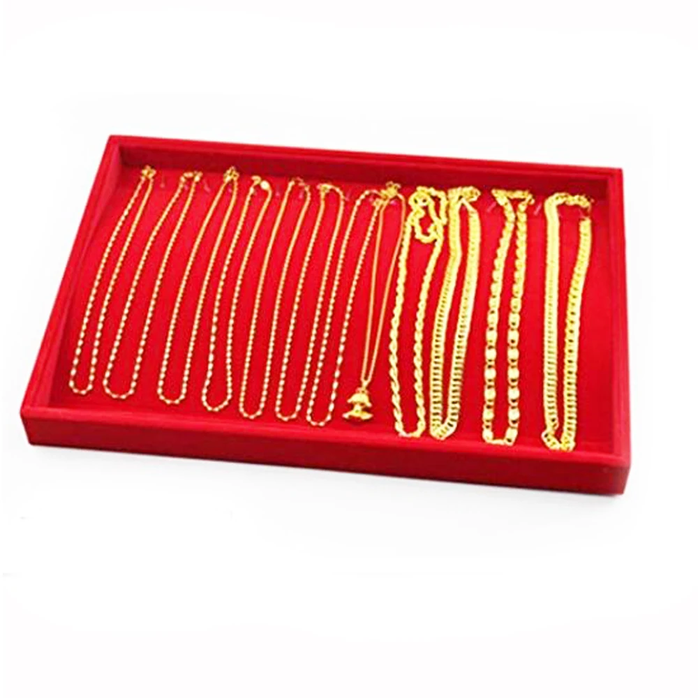 SZanbana 20Hooks Red Velvet Necklace Stand Jewelry Display Organizer Box Pendant Tray Long Chain Showcase Gift For Women & Girls