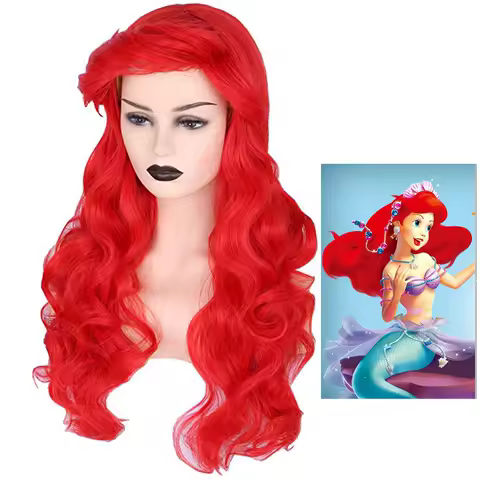 The Little Mermaid Red Wavy Wig Cosplay Comic Ariel Cosplay Anime Wigs + Wig Cap