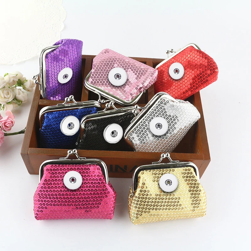 Fashion colorful Sequins Coin Purses Small Wallets Pouch portable Money Bags 18MM Snap Buttons Jewelry For Gift BL0014