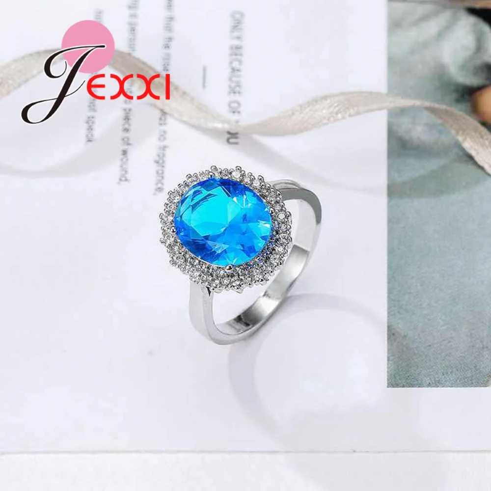 Anillos de plata S925 auténtica para mujer, anillo de circón azul claro, piedra azul, regalo romántico, joyería de compromiso, tamaño 6-10, caliente