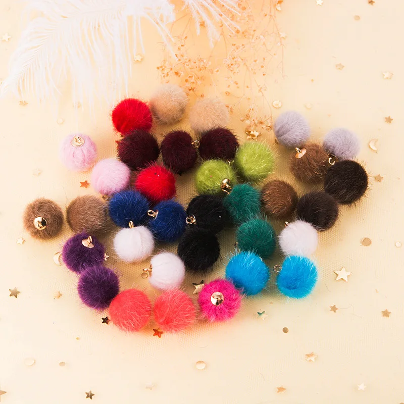 Aiovlo 24pcs/lot 15mm Plush Fur Covered Ball Beads Charms DIY Pompom Beads Pendant for Necklace Bracelet Earring Jewelry Making