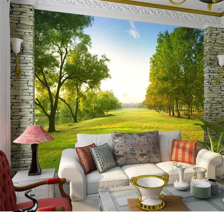 

Rural forest grassland scenery large mural wallpaper sitting room sofa bedroom TV 3 d background wall paper