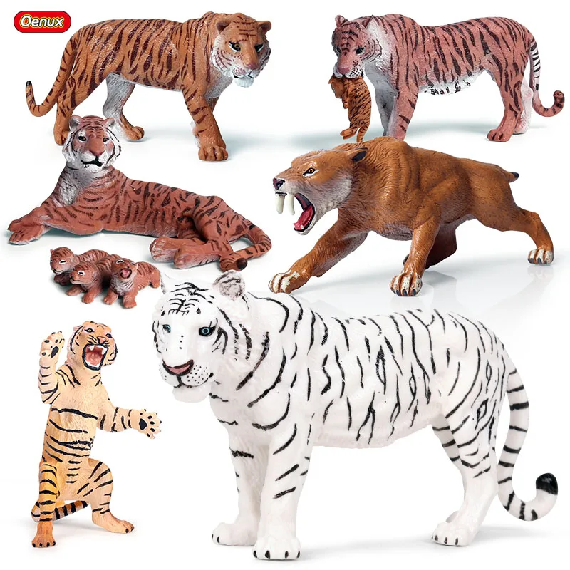 Oenux Wild Animals Cat Tiger Simulation Saber-toothed Tiger Action Figures Solid PVC Model Figurines Education Toy For Kids Gift