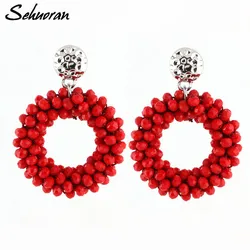 Sehuoran Brincos Bohemian Long Earrings Unique Faceted Beads Handmade Crystal Earring Big Earrings For Women Fine Jewelry Gift