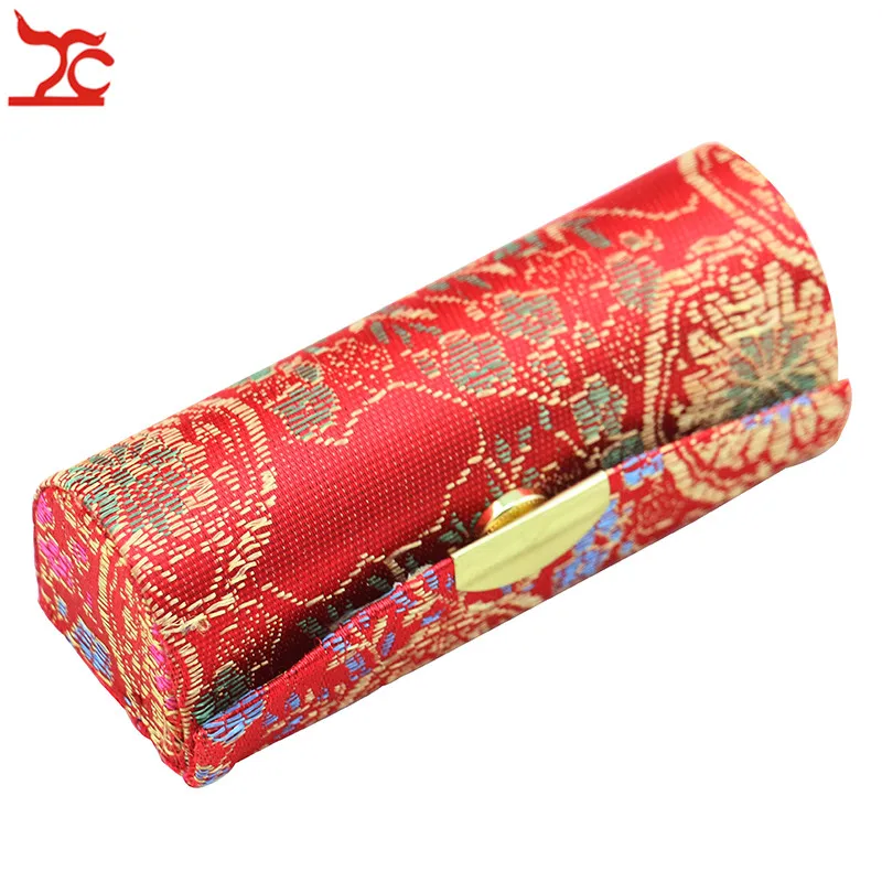 Fashion Woven Flower Brocade Lipstick Case Single Lipstick Box With Mirror Mini Ring Earring Jewelry Carring Travel Cosmetic Box