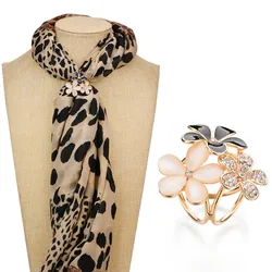 1pc Women Fashion Trendy Stylish Elegant Exquisite Rhinestone Flower Scarf Ring Buckle Clip Holder Jewelry Accessory