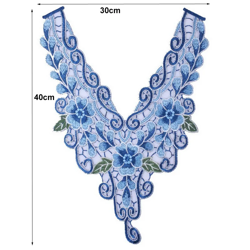 Craft Blue Purple Green Collar Floral Embroidered Applique Trim Decorated Lace Neckline Collar Sewing Accessories