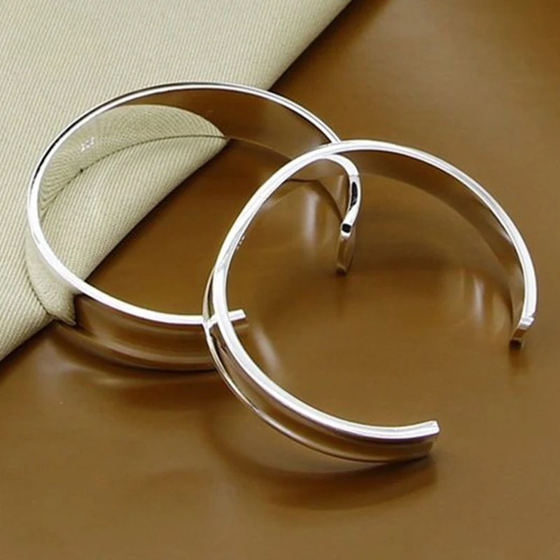 Aravant 925 Silver 2pcs Smooth Open Cuff Bracelets Bangles For Women Christmas Jewelry Set