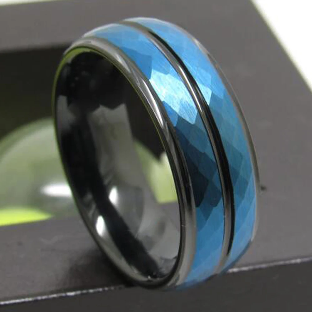 

Womens Mens Black Blue Rings Tungsten Carbide Ring With Grooves Wedding Band Engagement Ring Comfort Fit Anniversary Gift Rings
