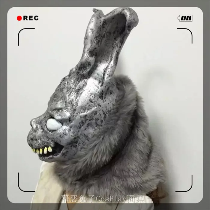 Top Grade 100% Latex Donnie Darko Frank the Bunny Mask Latex Overhead with Fur Adult Costume Cosplay Prop Funny Masks Halloween