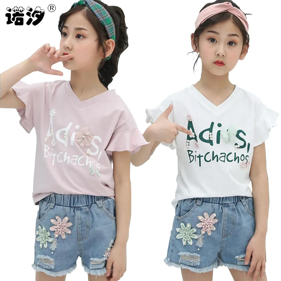 Girls costume sets 3-11 kids T-shirt+pants 2pcs/set clothes teenage summer clothes conjuntos menina vetement enfant garcon pants