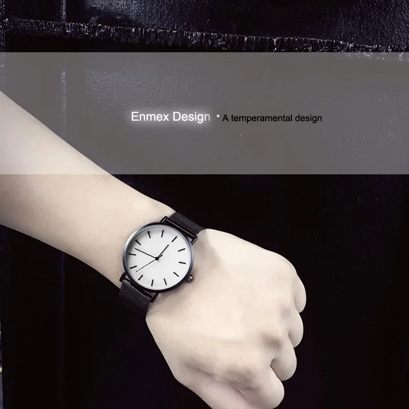 Enmex cool style men wristwatch Brief vogue simple stylish Black and white face leathe  quartz clock fashion watches for mens