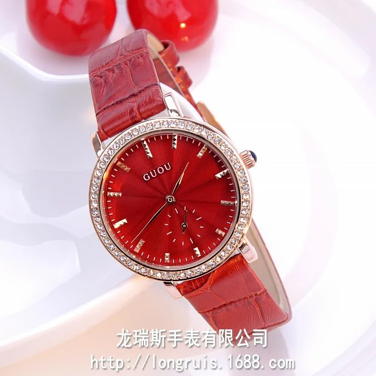 Brand Quartz 2 Pin Simple Watches 30M Waterproof Ladies Genuine Leather Elegant Diamond With Calendar Factory Wholesale Watches