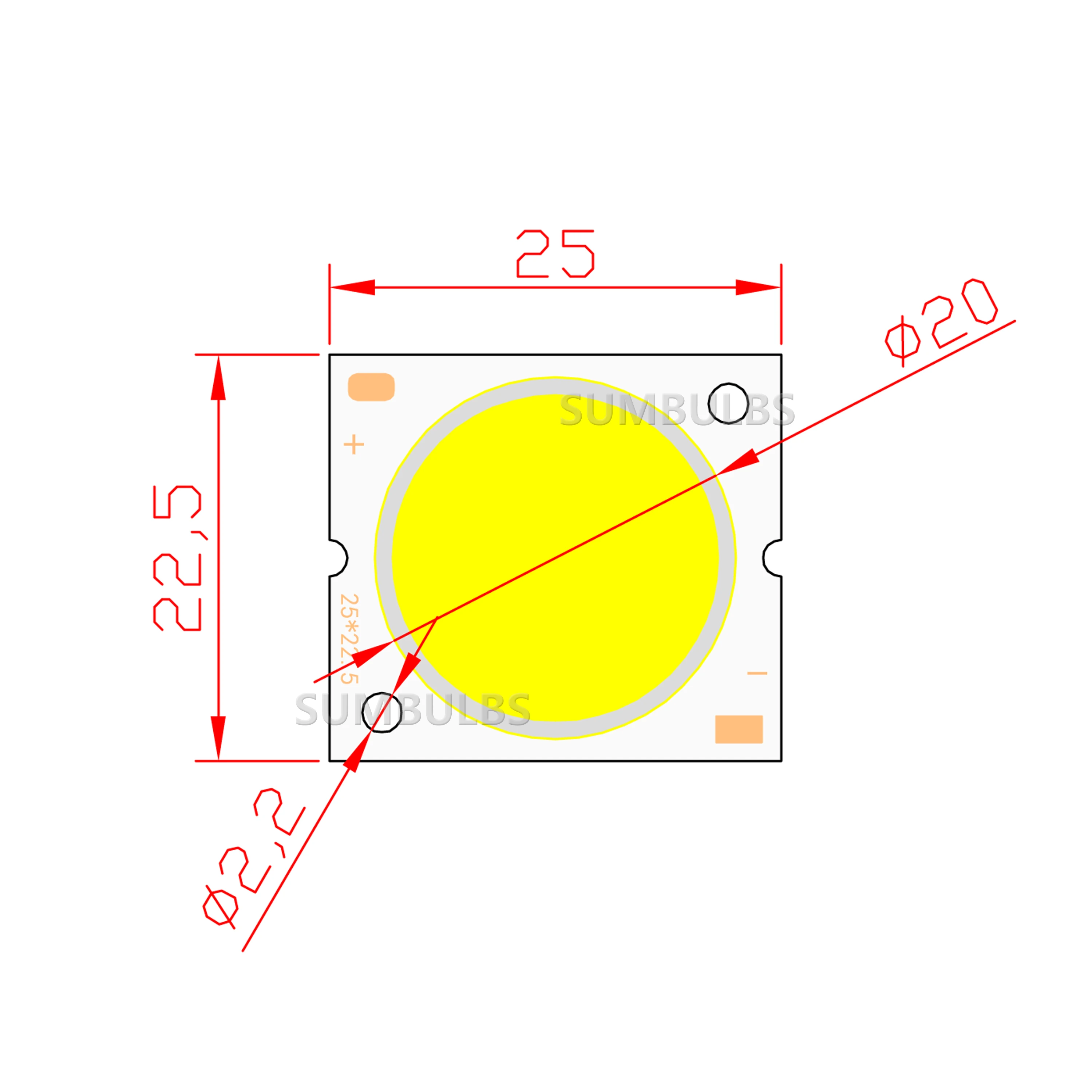 Manufactur 20W  led cob 25*23mm 20mm lighting area light source led diode chip Cold warm Nature White for down track light lamp