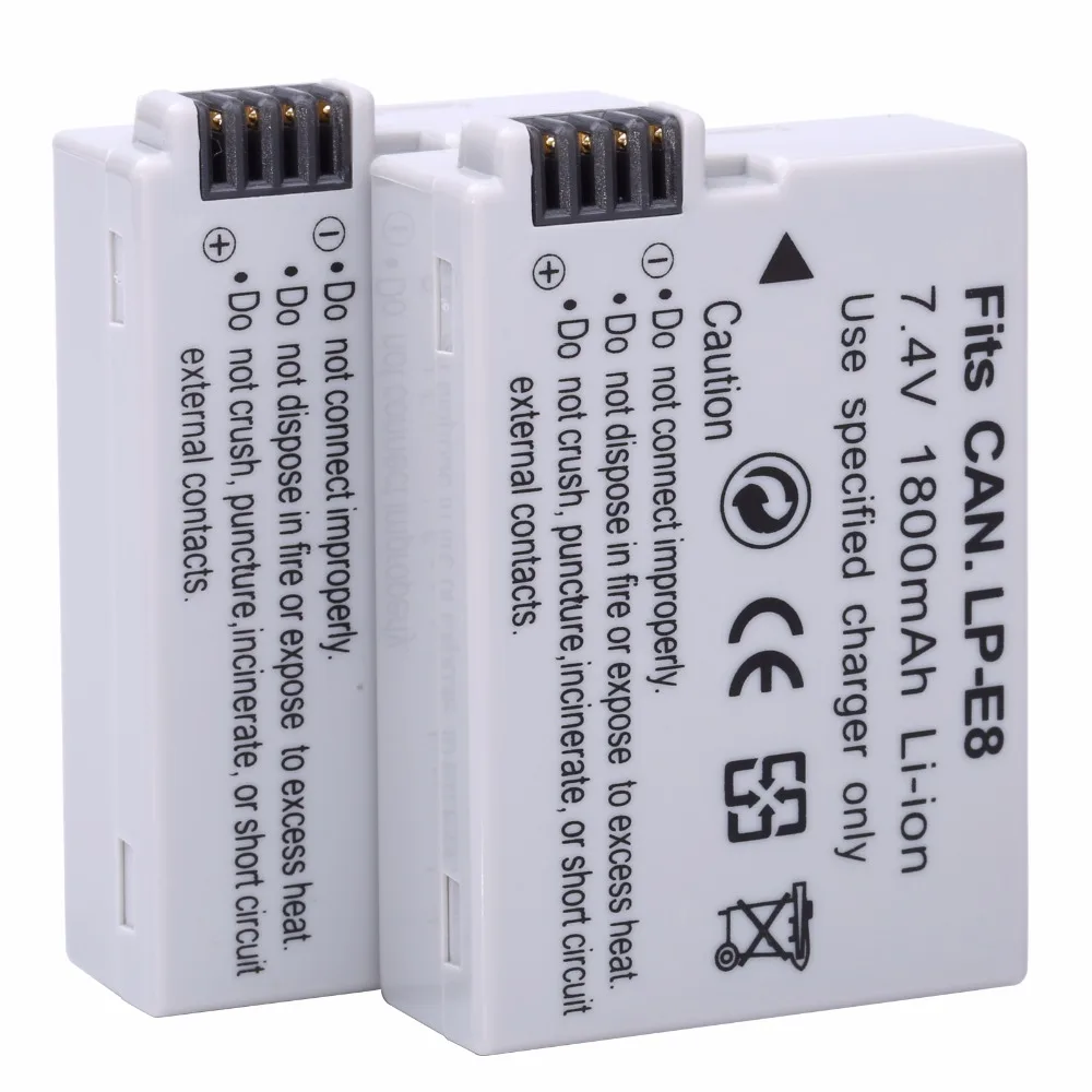 2Pcs PROBTY 1800mAh LP-E8 E8 LPE8 LP Bateria para Canon EOS Rebel T2i T3i T4i T5i EOS 550D 600D 650D 700D DSLR Câmera Digital