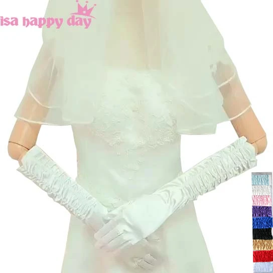 Red Black Pink Blue Purple Long Satin Elegant for Bride Bridal Wedding Gloves 2024 Women Finger gants mariage luvas de noiva