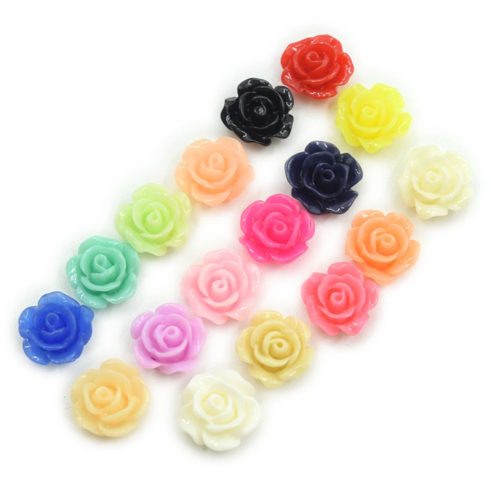 NEW 10PCS 6/10/13/18/22/28mm Rose flower Beads Flat back Resin Spacer Beads for Jewelry Making DIY Bracelet Beads