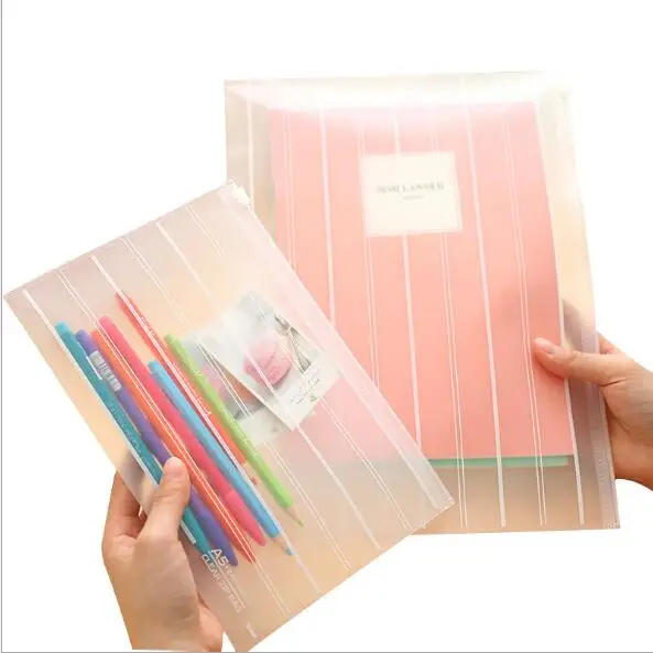 Kawaii Transparent PVC A4 File Folder Desk Document Organizer Bag Office School Pencil Storage Case Stationery Supplies
