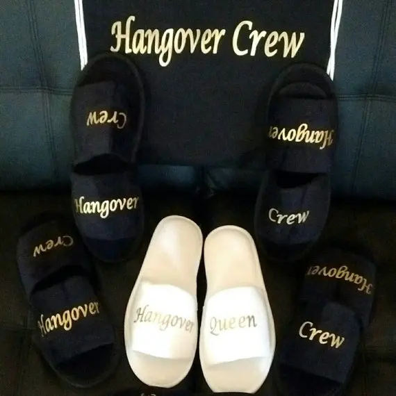 

custom black white wedding bridesmaid bride spa slippers day hen night out girl Hangover Crew Bachelorette party favors gifts