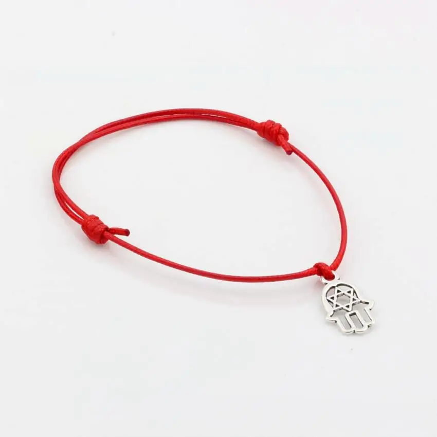 12Pcs Mixed Kabbalah Hamsa Hand Star OF David Charms Red Color Wax Rope Adjustable Bracelets S112L33
