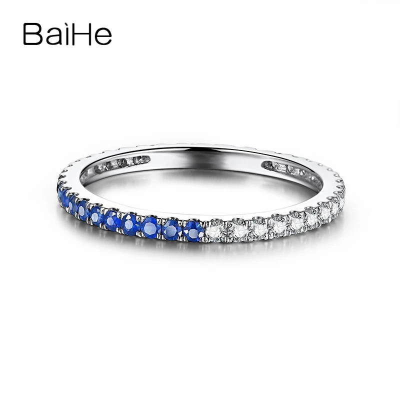 

BAIEH Solid 18k White Gold 0.41ct SI/H Round Naturel Sapphires Ring for Women Diamonds Engagement Ring Fine Jewelry Wedding Band