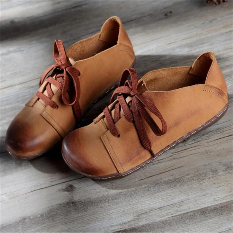 

Whensinger - 2023 New Women Shoes Genuine Leather Lace-Up Flats Autumn Style 2 Colors 8816 Casual sneakers womens flat shoes