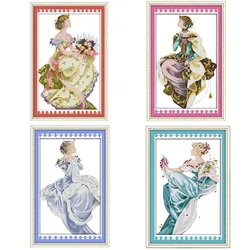 4 Season Summer Beautiful Girls Counted Cross Stitch Kits Unprinted Blank Canvas DMC 14CT 11CT Cross-stitch DIY Embroidery Sets