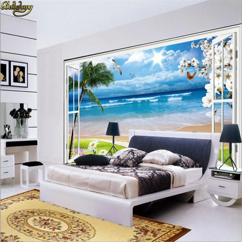 

beibehang photo wall paper 3D Seaside Mediterranean large mural wallpaper for living room backdrop poster 3d mural wallpaper