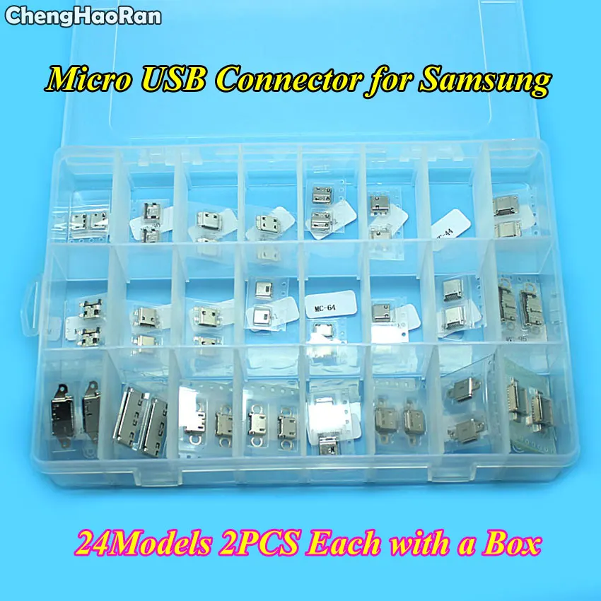 ChengHaoRan 24Models 48pcs Micro USB jack socket connector For Samsung I9100 I9200 I9220 I9300 I8160 Note 2 3 4 S3 S4 S5 S6