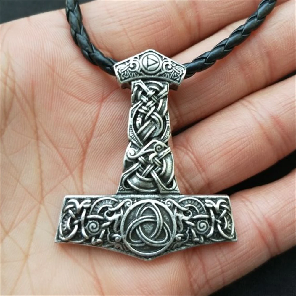 Talisman Viking Rune Necklace Men Jewelery Irish Trinity Knots Thurisaz Thor Mjolnir Hammer Amulet Rune Pendants