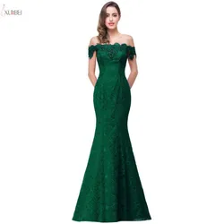 Deep Green Lace Mermaid Long Prom Dresses 2019 Off The Shoulder Beaded Prom Gown Vestidos de gala