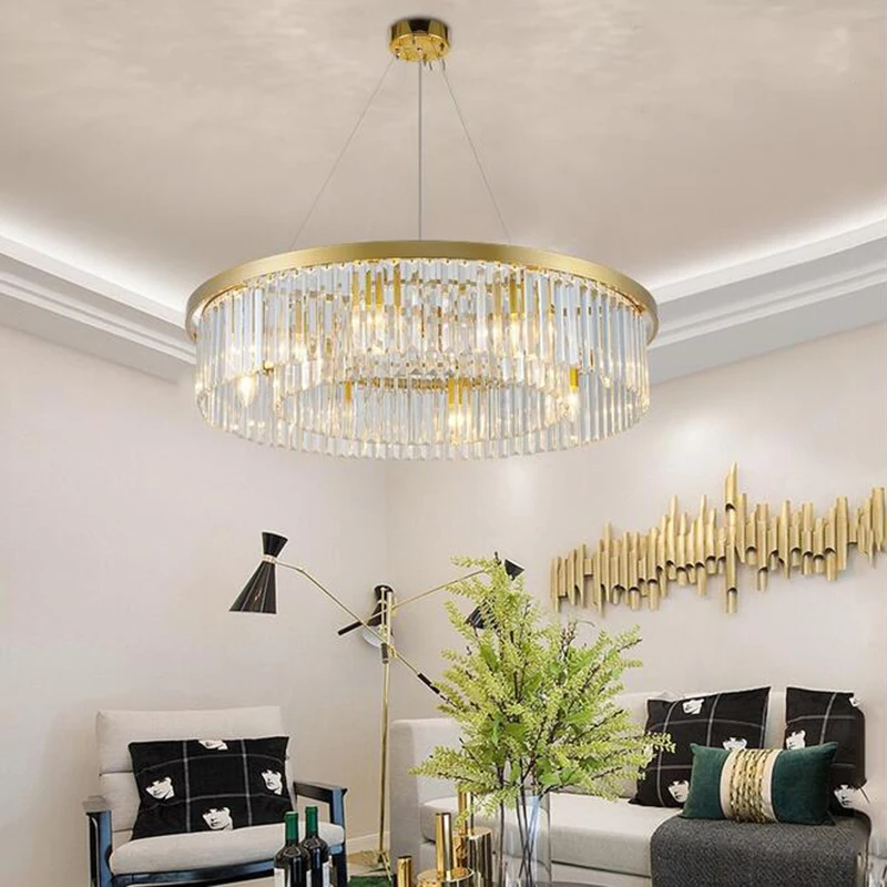 

Gold crystal chandelier living room round European creative personality room hall of the post-modern simple atmospheric restaura