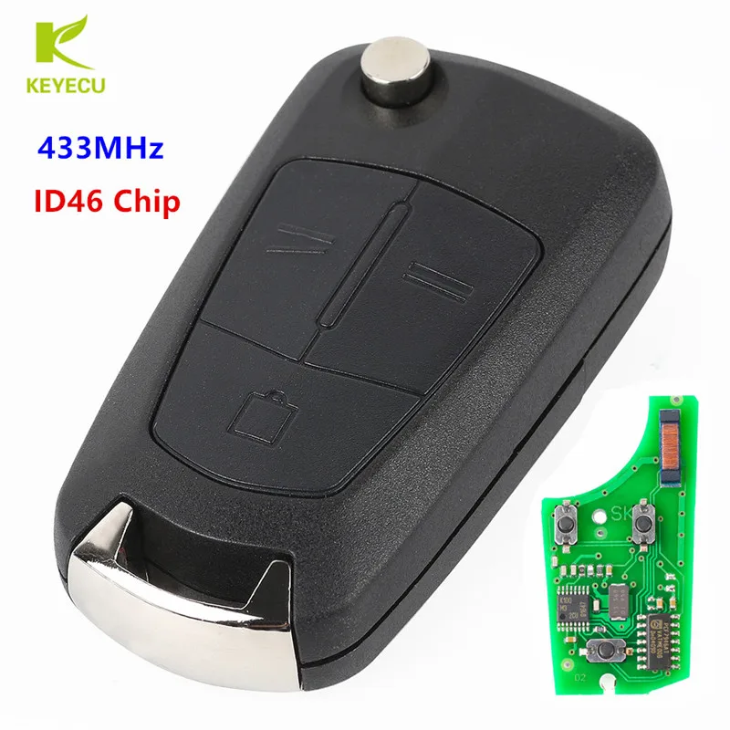 KEYECU 3 Button Folding Flip Remote Key Fob 433MHz ID46 Chip for Vauxhall Opel Vectra C 2002-2008 ,Signum 2003-2007