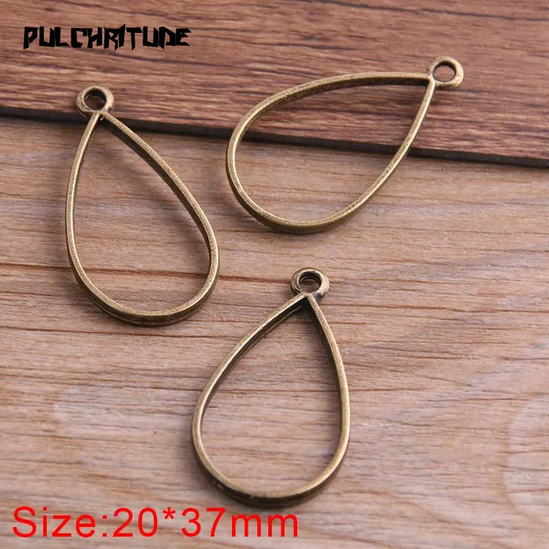 10 Stuks 20*37mm 7 Kleur Legering Sieraden Accessoires Water Drop Charm Holle Lijm Blank Hanger Lade Bezel