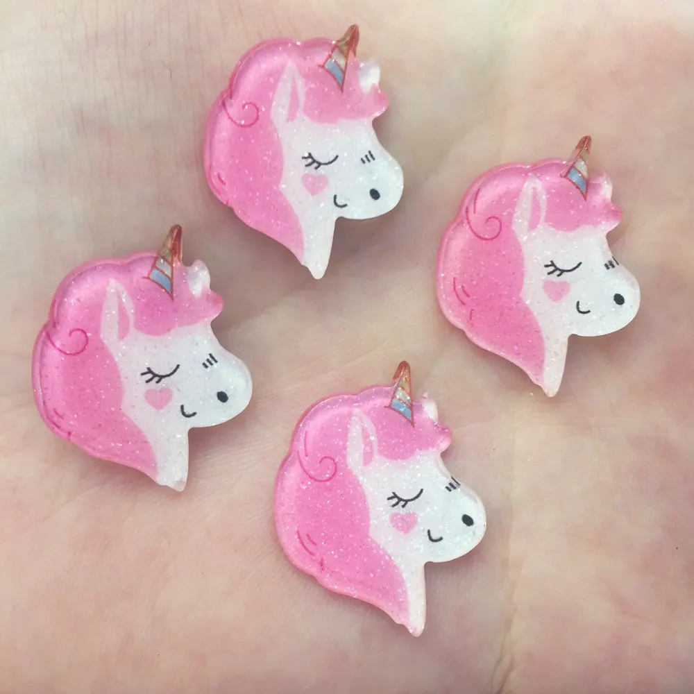 Glitter Pink Unicorn Flat back Acrylic sheet  Miniature pattern applique 10pcs DIY Wedding scrapbook craft OF622