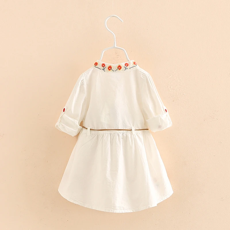 2024 Spring Autumn 3 4 5 6 8 10 12 Years Embroidery Floral Long Short Sleeve Double Use White Elegant With Belt Kids Girl Dress