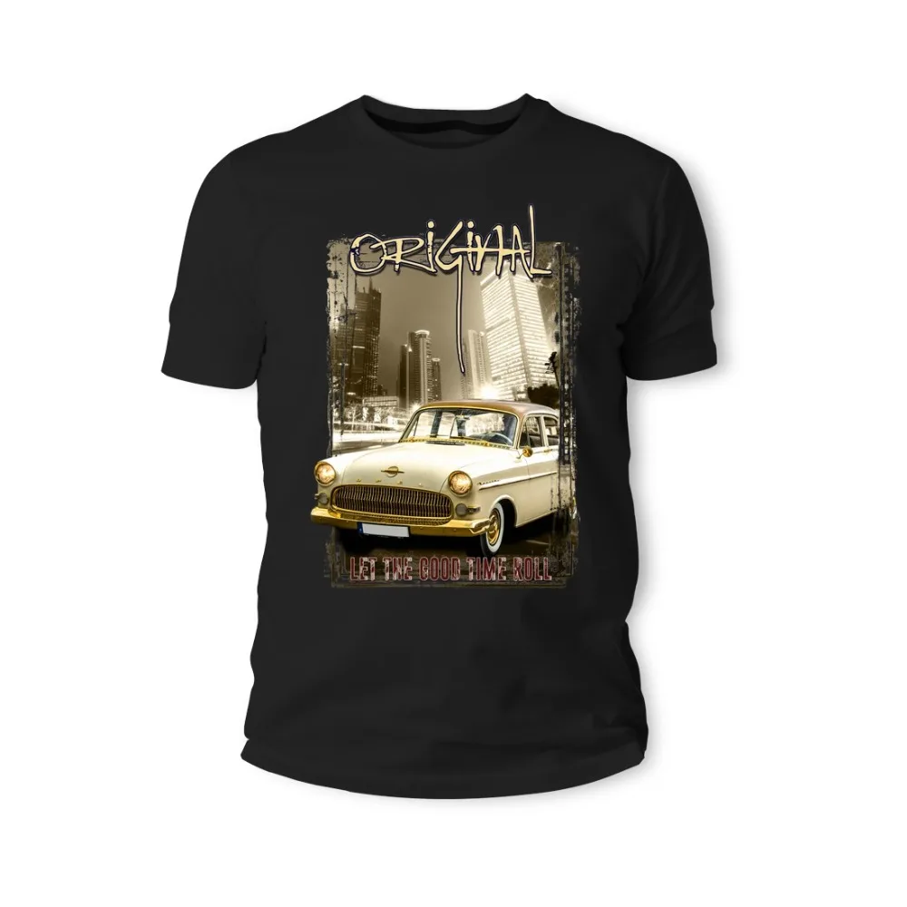 T-Shirt Italy Classic Legend Car Opel Kapitan Weiss Gold Auto Old School Vintage Men'S Tees 2018 Summer New Fashion Slim