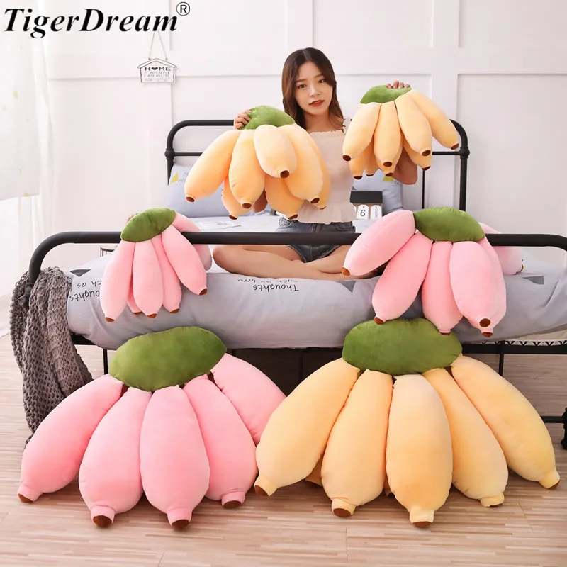 One Piece Soft PP Cotton Stuffed Banana Sleeping Pillows High Quality Cushions Children's Room Decoration Fruit Toys 2 Color