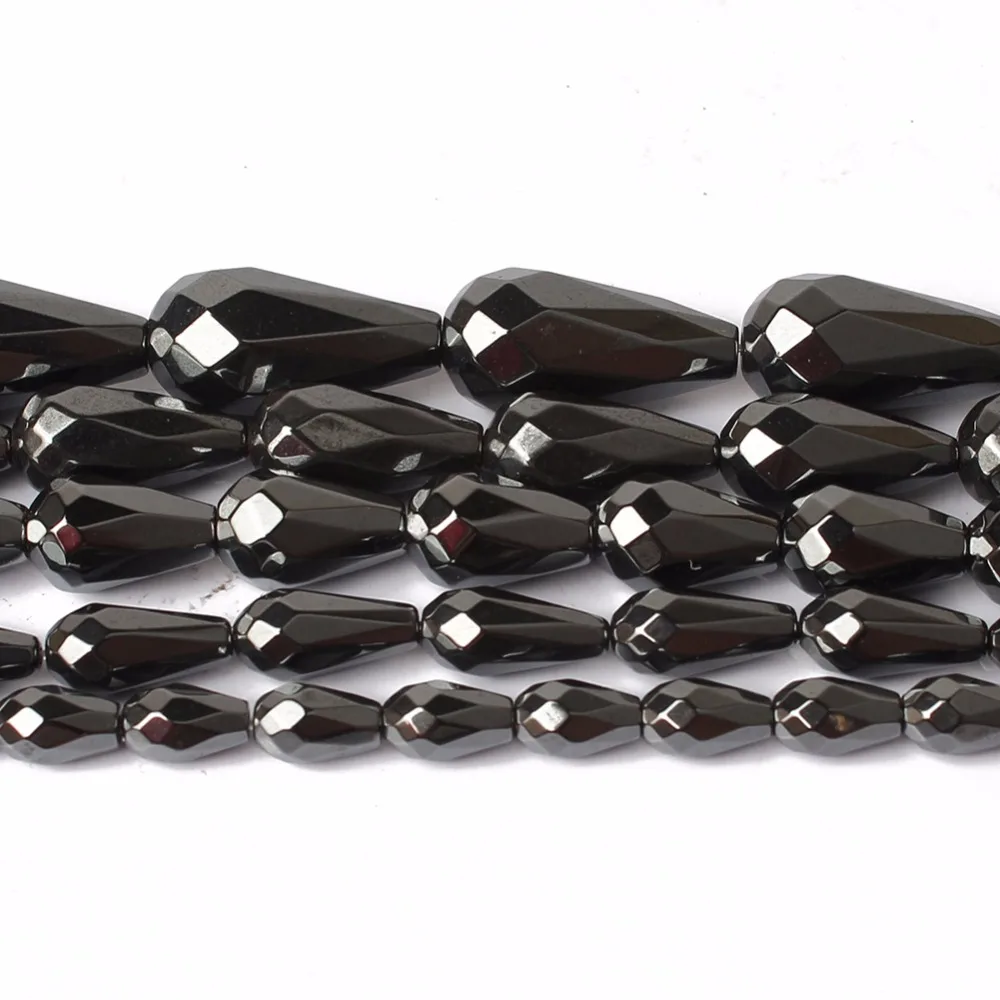 Natural Water Drop Faceted Black Hematite Beads For Jewelry Making 15 inch 5x8mm/6x12mm/8x12mm/8x16mm/10x12mm Bracelet Necklace