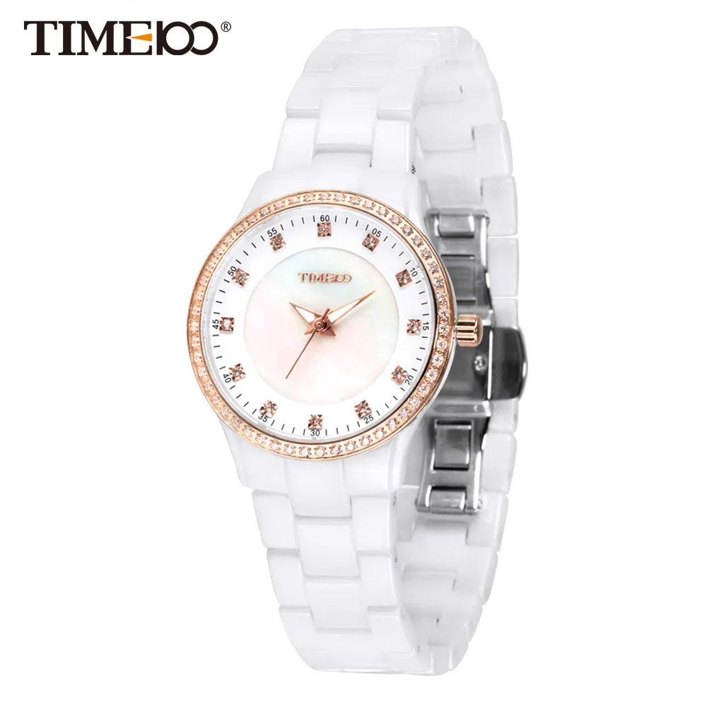 Time100 New Women\'s Ceramic Watches Luxury Fashion white High Density Strap Diamond Shell Dial Wrist Watch Top Brand