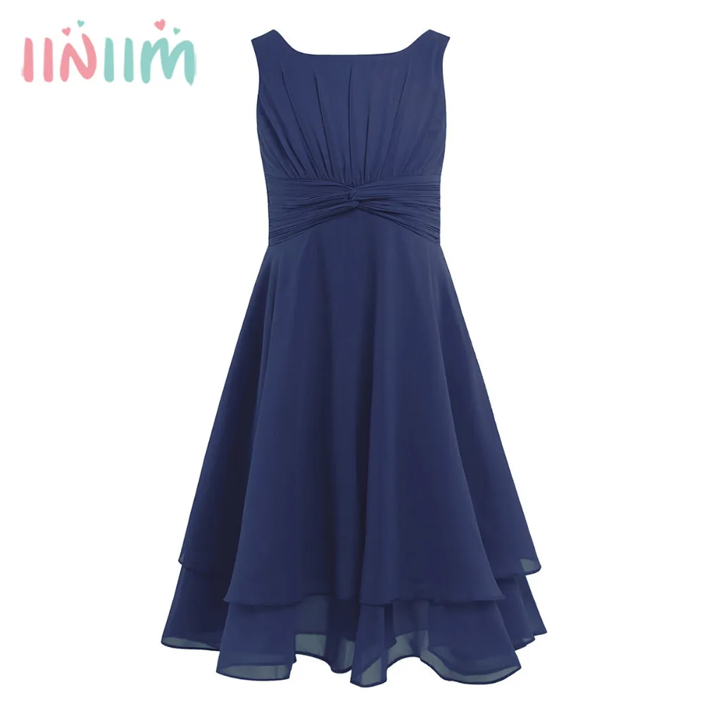 iiniim Baby Girls Dress Chiffon Knotted Princess Dress for Children's Birthday Party Vestidos Summer Kids Dresses for Girls