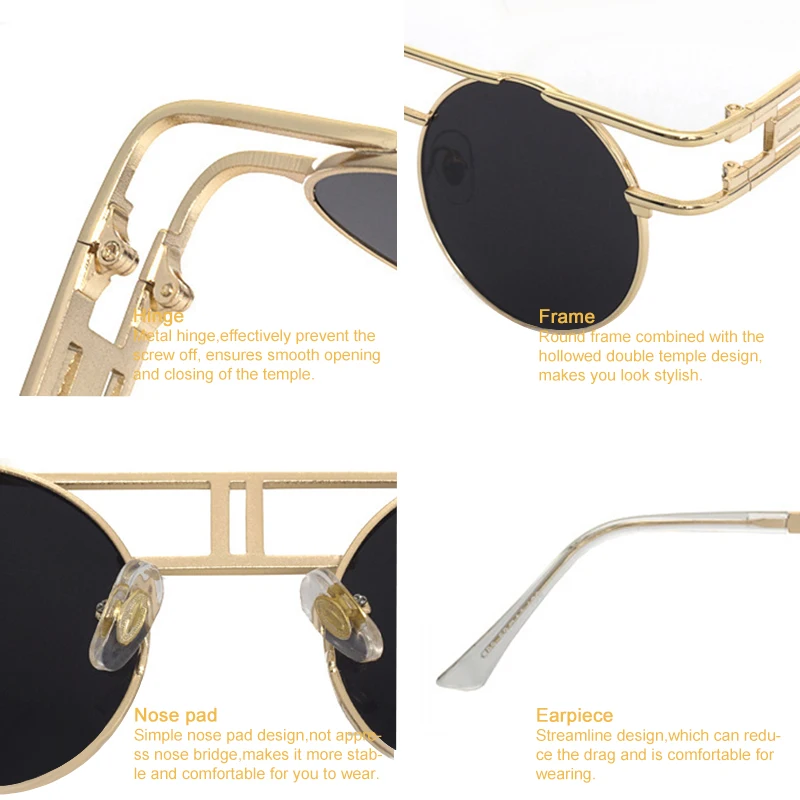 Fashion Round Steampunk Men Sunglasses Women Metal Frame Retro Gothic Design Sun glasses Vintage Shades Stylish Oculos De Sol