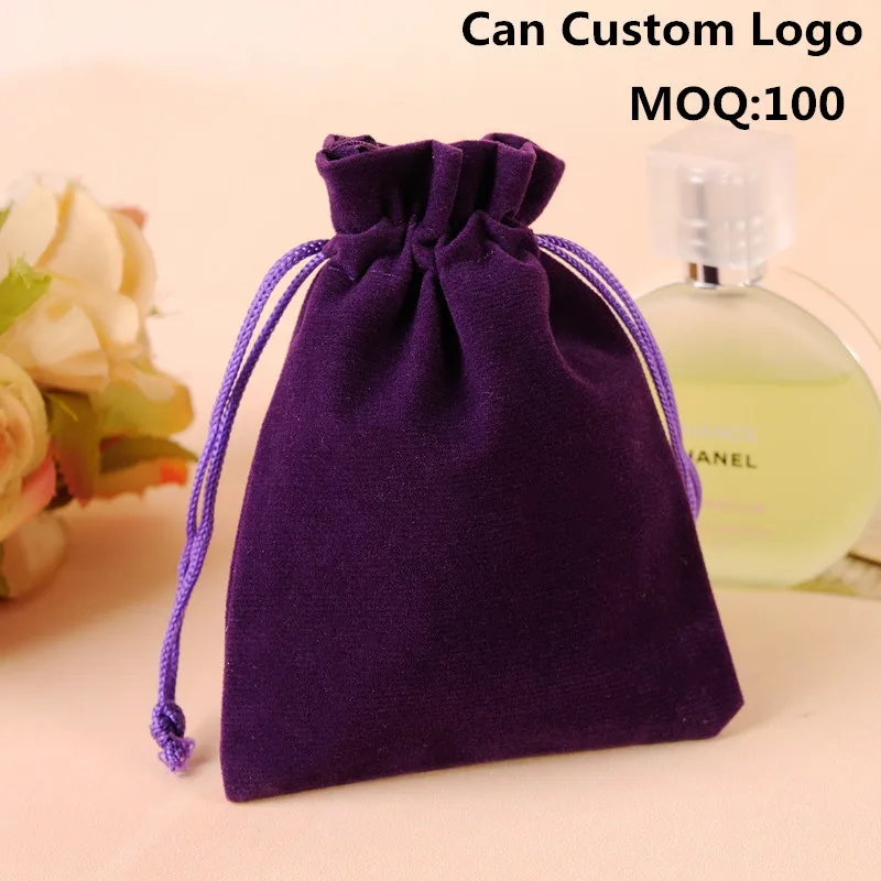 

Wholesale Free Shipping 50pcs/Lot 7x9cm Purple Velvet Wedding Necklace Jewelry Gift Bags Pouches Can Customized Logo Printing