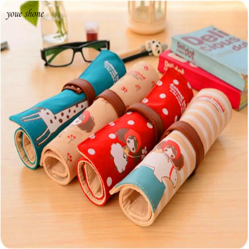 

1Pcs Korean Stationery Large Capacity Pencil Box Canvas Roll Pencil Case Girl Cute Pen Style Cartoon Style