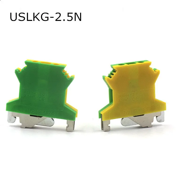 

10pcs Type USLKG-2.5N Din Rail Wiring Conductor Connector Ground Earth Modular Screw Terminal Blocks USLKG 2.5N