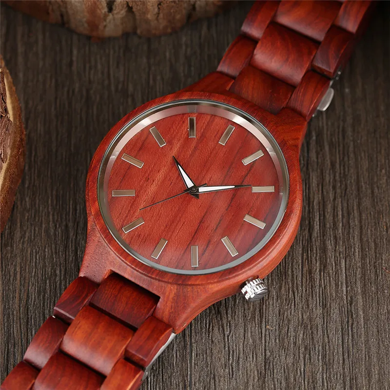 100% Nature Red Sandalwood Full Wooden Bangle Watches Simple Men\'s Handmade Wood Quartz-watch Bamboo Wrist Watch Reloj de madera