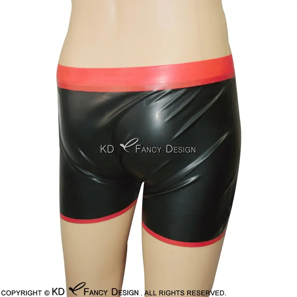 Black And Red Pouch Sexy Latex Boxer Shorts Underwear With Front Zipper Rubber Boyshorts Bottoms Pants DK-0091